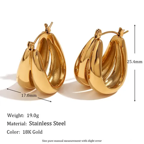 Geometric Chunky Earrings 18K Gold Plated 316L Stainless Steel Hollow Triangle Shell Heart Stud Hoop Jewelry For Women