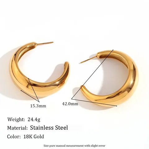 Orecchini A Cerchio Spessi A Forma Di C Da Donna Acciaio Inossidabile Lucido Geometrico Minimalista Gioielli