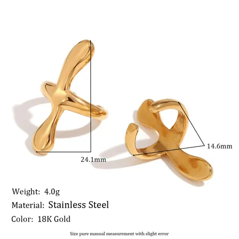 Orecchini Ear Cuffs Croce Senza Buco Acciaio Inossidabile Placcato Oro 18K Metallo Liquido Irregolare Gioielli Da Donna