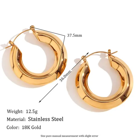 Minimalist Stainless Steel Chunky Hoop Earrings For Women 18K Gold Plated Hollow Streamline Polished Geometric Jewelry