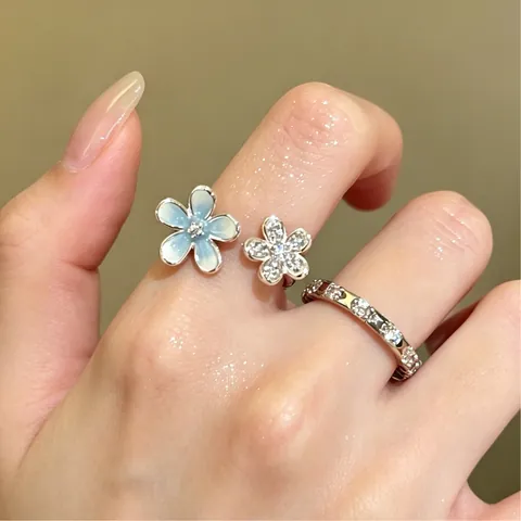Butterfly Sunflower Open Ring Adjustable Copper Gold Plated Enamel Colorful Zircon Sweet Fashion Finger Jewelry For Women