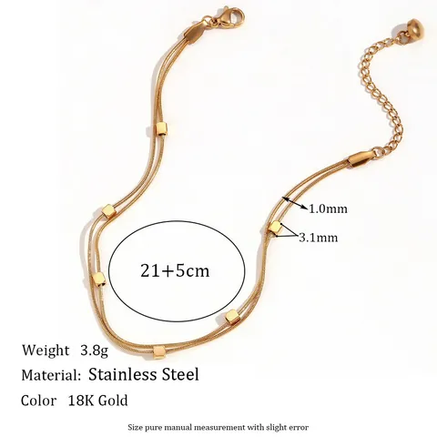 Zweilagiges Schlangenkette Fußkettchen 18K Vergoldeter Edelstahl Würfelperlen Minimalistischer Fußschmuck Für Damen