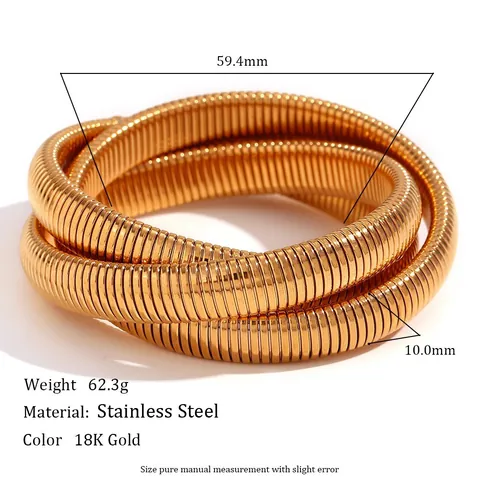 Brazalete Minimalista de Acero Inoxidable de 3 Capas Envuelto Cadena de Serpiente Chapado en Oro de 18K Brazalete Flexible Tubogas para Mujer Joyería de Moda