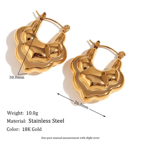 Fashion Irregular Wavy Double Layer Lotus Hoop Earrings For Women 18K Gold Plated Stainless Steel Geometric Hollow Out Earrings Jewelry