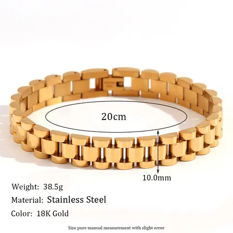 Pulsera De Acero Inoxidable Estilo Correa De Reloj Chapada En Oro Eslabones Minimalista Joyería Para Mujer