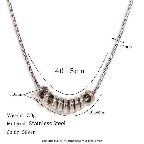Minimalist Pendant Necklace Stainless Steel 18K Gold Plated Snake Chain With Metallic Beads Rings For Women Niche Style
