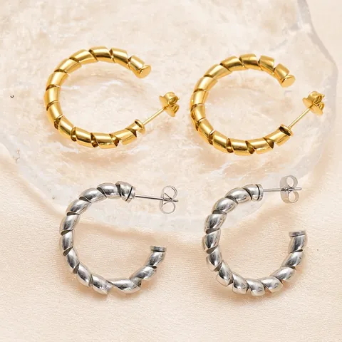 Boucles D'oreilles Créoles Torsadées Plaqué Or 18K Acier Inoxydable Géométrique Tressé Bijoux Minimalistes Pour Femmes