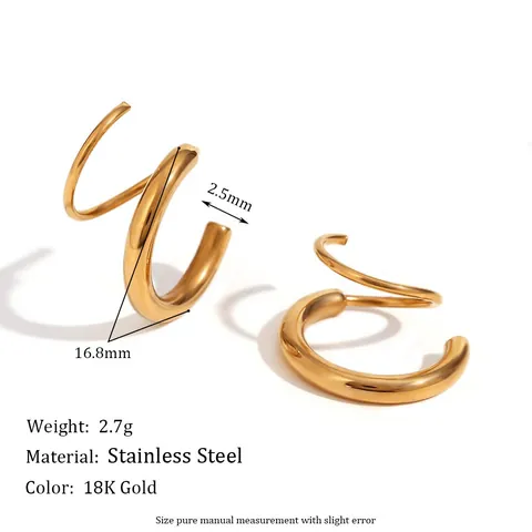 Boucles d'Oreilles Créoles Double Couche en Acier Inoxydable Minimaliste Plaquées Or 18K Spirale Enroulée pour Femmes Bijoux Géométriques