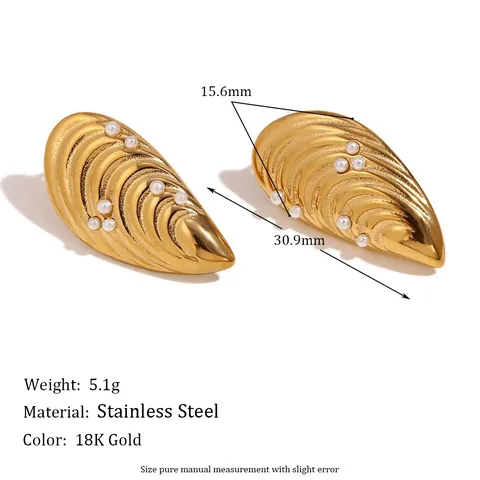 Orecchini A Lobo A Conchiglia Di Mitile Acciaio Inossidabile Placcato Oro 18K Perla Artificial Bianca Retro Moda Per Donne
