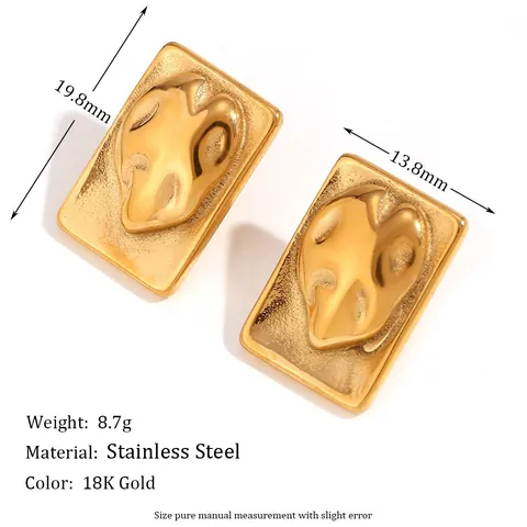 Mode Edelstahl 18K Vergoldet Unregelmäßige Rechteckige Ohrstecker Abstraktes Relief Geometrischer Schmuck Für Damen