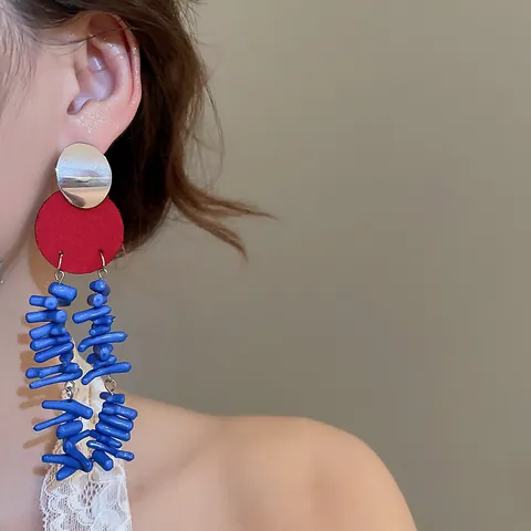 Asymmetrische Lange Ohrhänger Mit 925 Sterling Silber Ohrstecker Eisen Leder ABS Rund Blau Koralle Perlen Damen Schmuck
