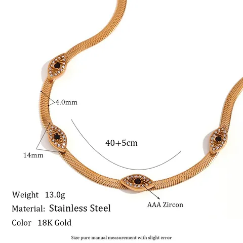 Evil Eye Necklace 18K Gold Plated Stainless Steel Flat Snake Chain AAA Zirconia Charms Fashion Bohemia Jewelry For Women