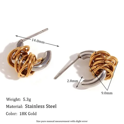 Minimalist Stainless Steel Winding C-Shape Hoop Earrings Two-Tone Gold Silver Plated Geometric Trendy Jewelry For Women