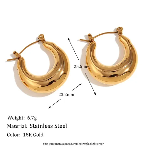 Orecchini A Cerchio A Forma Di U In Acciaio Inossidabile 316L Placcato Oro 18K Cavi Spessi Da Donna