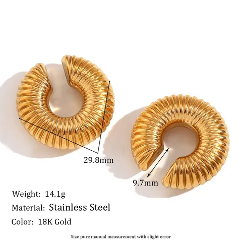 Clips De Oreja En Espiral Gruesos Chapado En Oro De 18K Acero Inoxidable Huecos Forma De C Para Mujer