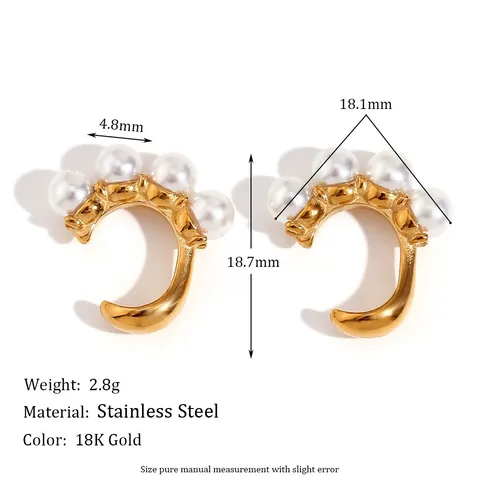 Orecchini a Clip a Forma di C in Acciaio Inossidabile Vintage Placcati Oro 18K Con Perle Artificiali Gioielli Geometrici Senza Buco per Donna