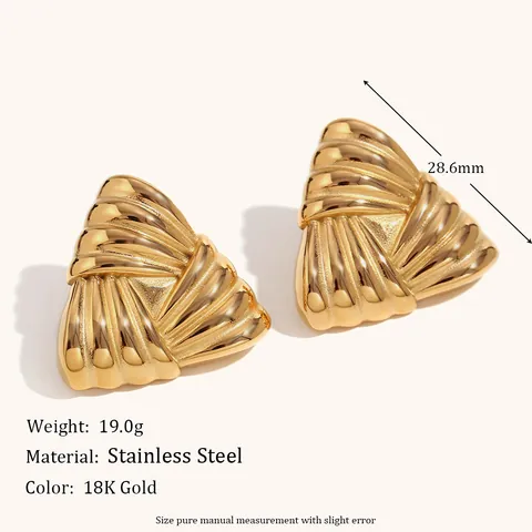 Pendientes de Botón de Triángulo de Acero Inoxidable Vintage Chapado en Oro de 18K Joyería de Moda Geométrica Mujer