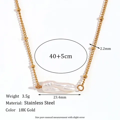Collana E Bracciale Con Pendente In Perla Artificial Barocca In Acciaio Inossidabile 316L Placcato Oro 18K Gioielli Da Donna