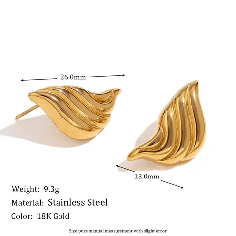 Pendientes de Botón Geométricos de Acero Inoxidable con Gota Líquida para Mujer Chapados en Oro 18K Plata Joyería de Onda
