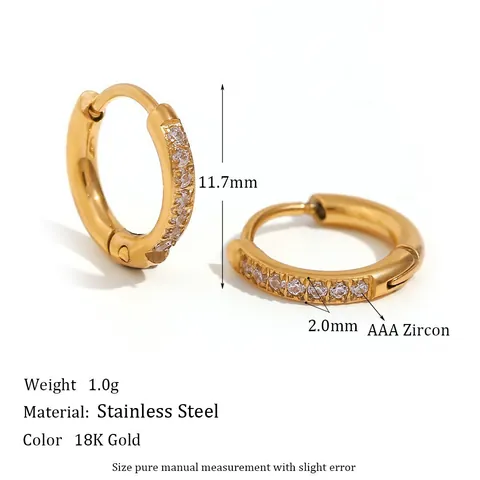 Minimalist Hoop Earrings 316L Stainless Steel 18K Gold Plated AAA Zircon Geometric Fashion Huggie Jewelry For Women