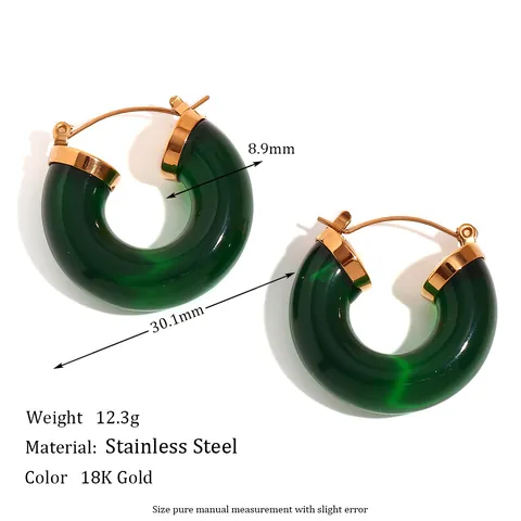 C-Shaped Hoop Earrings Stainless Steel 18K Gold Plated Acrylic Resin Retro French Style Fashion Jewelry For Women