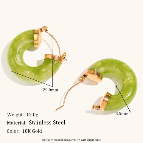Vintage Stainless Steel Resin C-Shaped Hoop Earrings Gold Plated Acrylic Round Tube Hoop Earrings For Women Fashion Jewelry