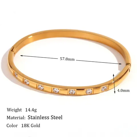Bracelet Jonc Minimaliste en Acier Inoxydable 316L Plaqué Or 18K Avec Zircone Blanche Pour Femmes Bijoux de Mode