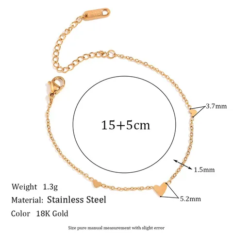 Minimalist Stainless Steel Heart Pendant Chain Bracelet 18K Gold Plated Fashion Niche Versatile Jewelry For Women Girls Gift
