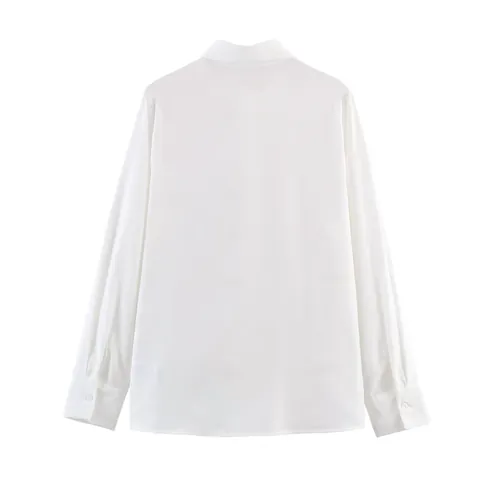 Dames Wit Hol Uit Kant Borduurwerk Lange Mouwen Overhemd Reverskraag Enkele Rij Knoppen Casual Kantoor Blouse Top Voor Dames