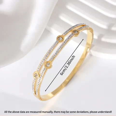 Lussuoso Bracciale Rigido a Doppio Strato in Acciaio Inossidabile per Donna Titanio Zirconia Intarsiato Oro Argento