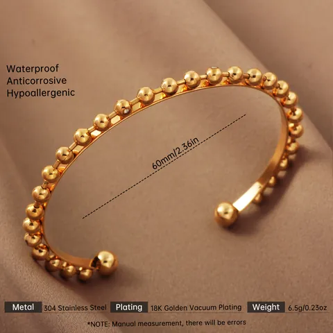 18K Gold Plated 304 Stainless Steel Open Cuff Bangle Waterproof Hypoallergenic Luxury Fashion Adjustable Bracelet For Women
