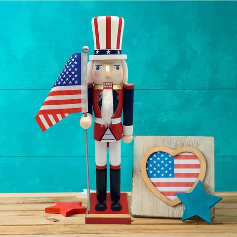 Patriotische Uncle Sam Holz Nussknacker Figur Für Unabhängigkeitstag Dekor Amerikanische Flagge Stars And Stripes Handbemalt Ornament