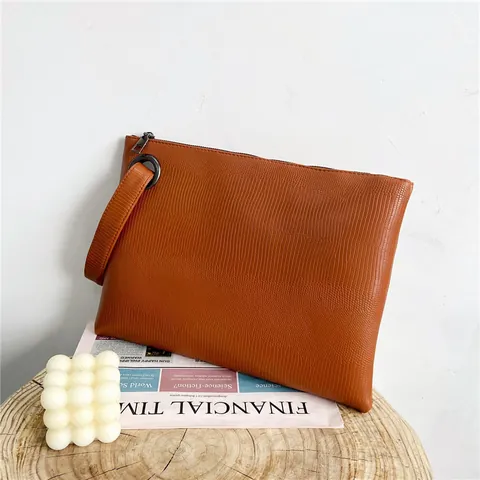 Women Vintage PU Leather Clutch Bag Lizard Pattern Large Capacity Envelope Handbag With Wrist Strap For Party Daily Travel