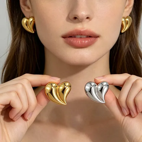 Orecchini A Lobo Cuore Acciaio Inossidabile Placcato Oro 18K Bicolore Lucidato A Specchio Gioielli Minimalisti Donna