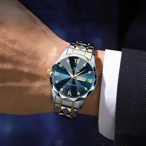 Orologio da Uomo al Quarzo Business Impermeabile Cinturino in Metallo Acciaio Inossidabile Quadrante Strass Luminoso Giorno Data
