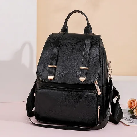 Sac à Dos Femme en Cuir PU Vintage Grande Capacité Imperméable Sac d'École Avec Boucle Métallique Sac à Bandoulière Décontracté