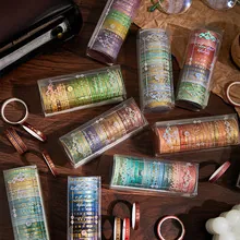 Vintage Gold Foiled Washi Paper Tape Set Artistic Decorative Tapes For Scrapbooking Journaling DIY Arts Crafts Multiple Rolls