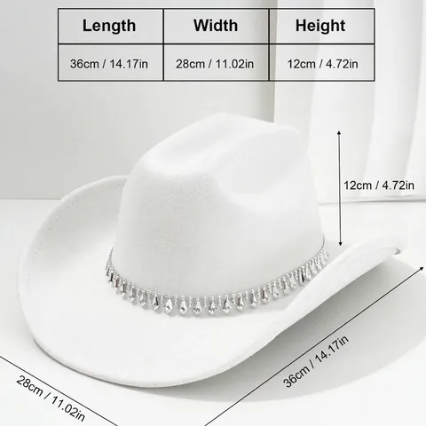 Western Cowboyhut Filz Strass Quasten Dekor Breite Krempe Party Bühne Damen Herren Vintage Mode Cowgirl Hut Zubehör