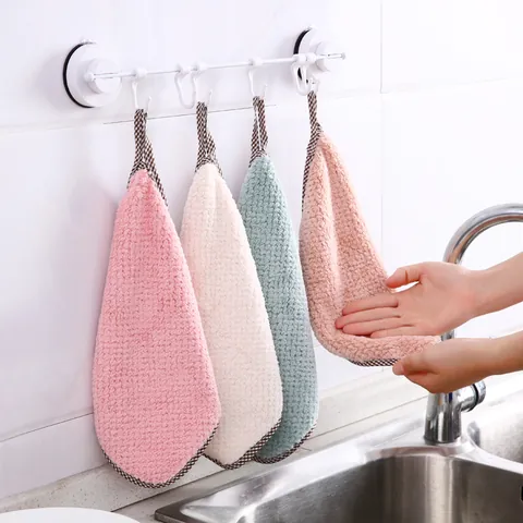 Microfiber Coral Velvet Cleaning Cloth Absorbent Kitchen Dish Towels Pineapple Grain Texture Plaid Edging Household Hanging Hand Towel