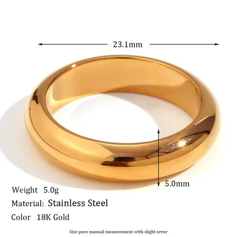 Anello a Fascia in Acciaio Inossidabile Placcato Oro 18K Minimalista Larghezza 5mm Anello da Dito Semplice a Cerchio Gioielli da Donna