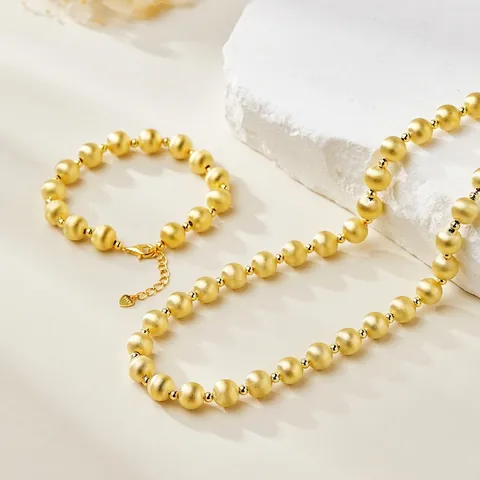 925 Sterling Silber Perlenkette Armband Schmuck Für Damen Gebürstet Matt Rund Kugel Gold Silber Plattiert Eleganter Schmuck