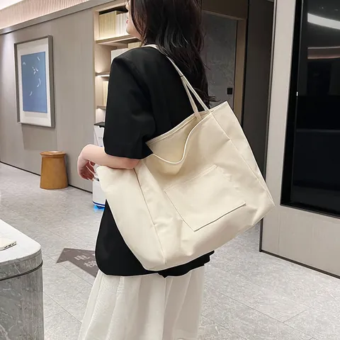Women Minimalist Canvas Tote Bag Large Capacity Shoulder Bag With Front Pocket Durable Handbag For Shopping Daily Commute