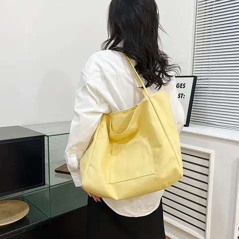 Women Minimalist Canvas Tote Bag Large Capacity Shoulder Bag With Front Pocket Durable Handbag For Shopping Daily Commute