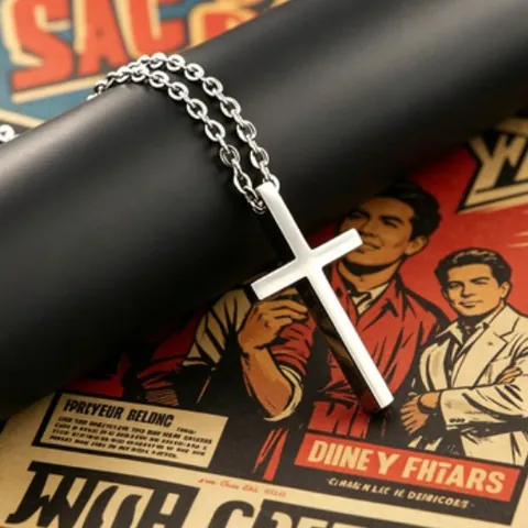 Collana con Pendente a Croce in Acciaio Inossidabile Hip Hop per Uomo Donna Lega di Zinco Galvanizzata Argento Smalto Nero Gioielli