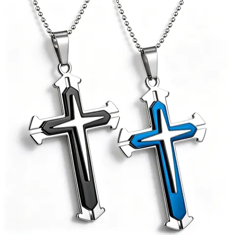 Fashion Metal Multi-layer Cross Pendant Necklace For Men Women Punk Industrial Style Rhinestone Inlaid Ball Chain Jewelry Gift
