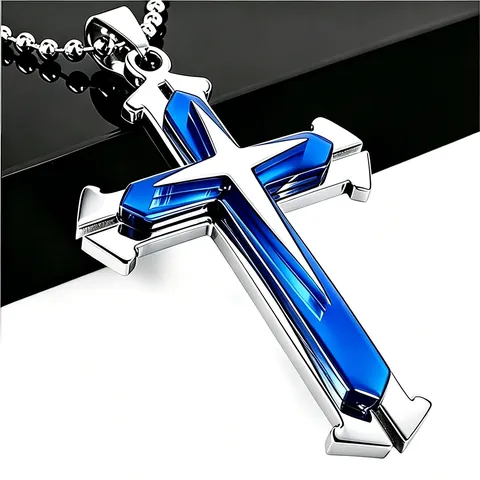 Fashion Alloy Cross Pendant Necklace With Ball Chain Multilayer Zirconia Rhinestone Religious Jewelry For Men Women