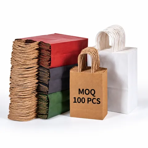 Recyclable Kraft Paper Bags With Twisted Rope Handles Thickened Shopping Gift Packaging Bags For Bakery Takeout Catering Grocery Storage