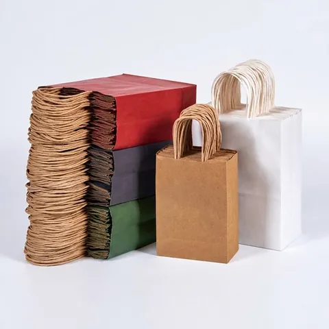 Sacchetti di Carta Kraft Riciclabili Con Manico in Corda Intrecciata Ispessiti per Shopping Regalo Imballaggio per Panetteria Catering Conservazione Alimentare