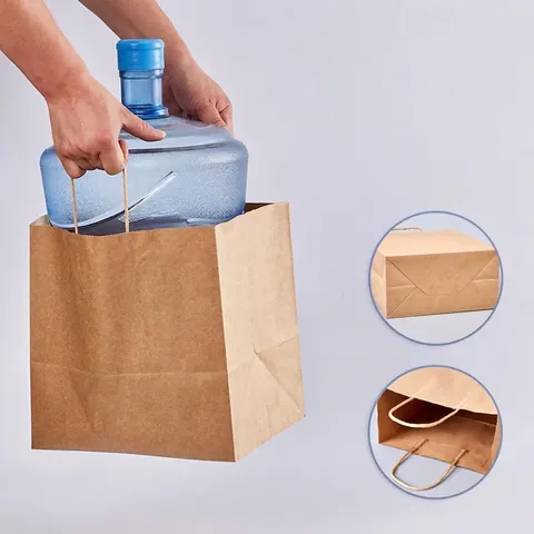 Recyclable Kraft Paper Bags With Twisted Rope Handles Thickened Shopping Gift Packaging Bags For Bakery Takeout Catering Grocery Storage