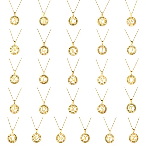 Collana con Iniziale dell'Alfabeto in Acciaio Inossidabile per Donna Oro Tondo Pavé di Strass Ciondolo Cavo Gioielli Minimalisti